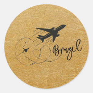 Adesivo Redondo Passaporte Dourado Brasil