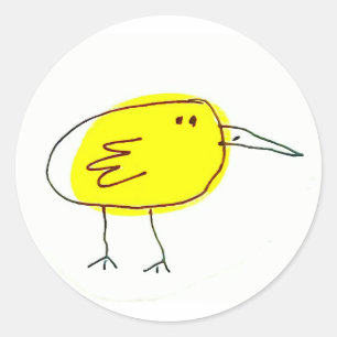 Adesivo Redondo Passarinho Amarelo Divertido Doodle