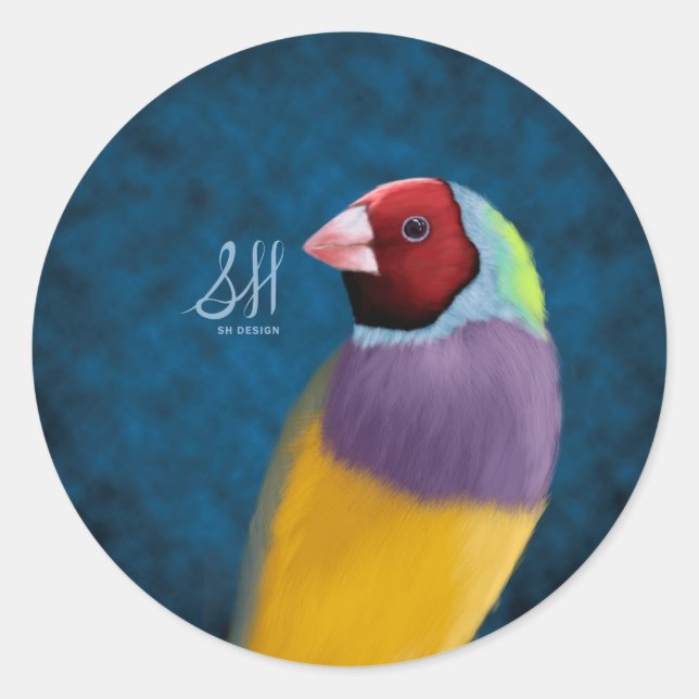 Adesivo Redondo Passarinho de Gouldian (Frente)