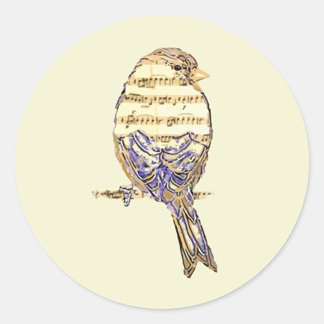 Adesivo Redondo Passarinho Fofo com Notas Musicais Personalize  (Frente)