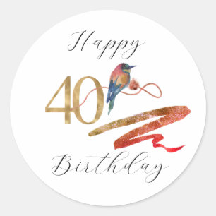 Adesivo Redondo Pássaro aniversário de 40 anos feliz