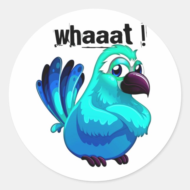 Adesivo Redondo Pássaro Azul de Cartoon Zangado (Frente)