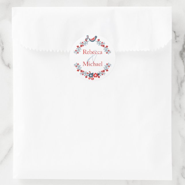 Adesivo Redondo Pássaro bonito e Vinheta Floral (Bolsa)