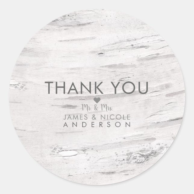 Adesivo Redondo Pássaro Branco Madeira Rústica Favor do Casamento (Frente)