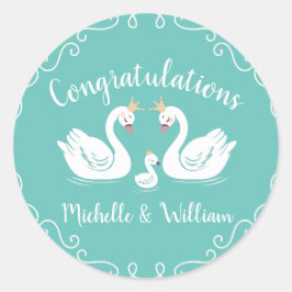 Adesivo Redondo Pássaro Chá de fraldas de Cisne com Teal de Co-Ed