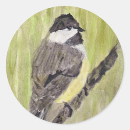Adesivo Redondo Pássaro Chickadee de casaco preto - pintura acríli