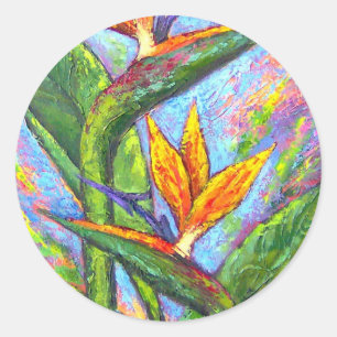 Adesivo Redondo Pássaro da pintura tropical da flor do paraíso -