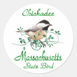 Adesivo Redondo Pássaro de estado de Massachusetts do Chickadee