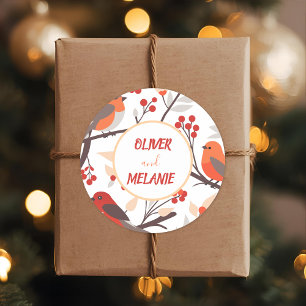 Adesivo Redondo Pássaro de Feriados Vermelho Moderno