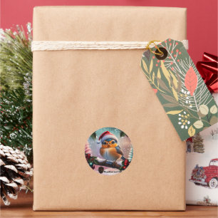 Adesivo Redondo Pássaro de Natal bonito sentado num galho