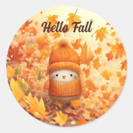 Adesivo Redondo Pássaro de outono bonito vestido para outono