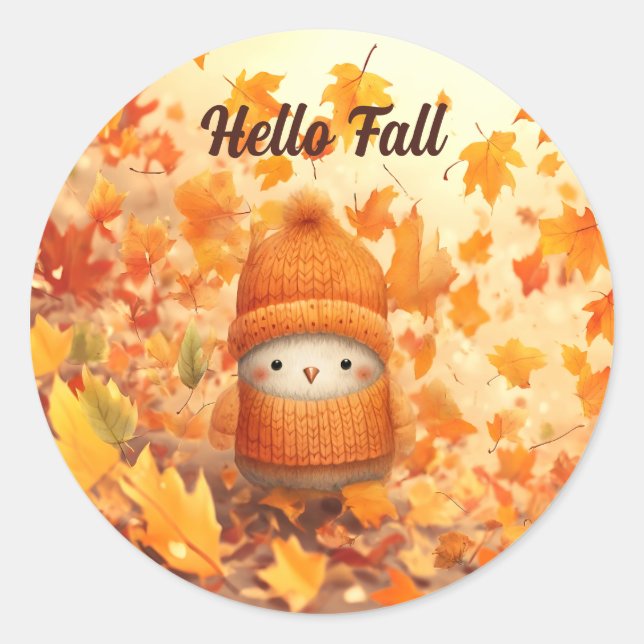 Adesivo Redondo Pássaro de outono bonito vestido para outono (Frente)