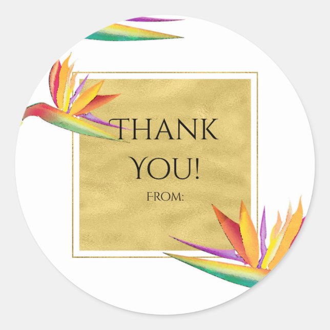 Adesivo Redondo Pássaro do Dourado Casamento Branco Elegante do Pa (Frente)