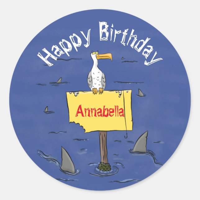 Adesivo Redondo Pássaro-do-mar engraçado circulado por desenhos an (Frente)