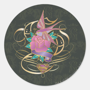 Adesivo Redondo Pássaro e flor de Supergirl