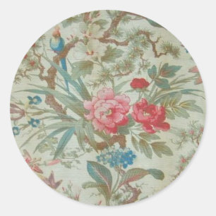 Adesivo Redondo Pássaro e flores antigos franceses de Toile