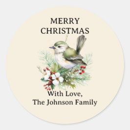 Adesivo Redondo Pássaro Floral de Natal Simples