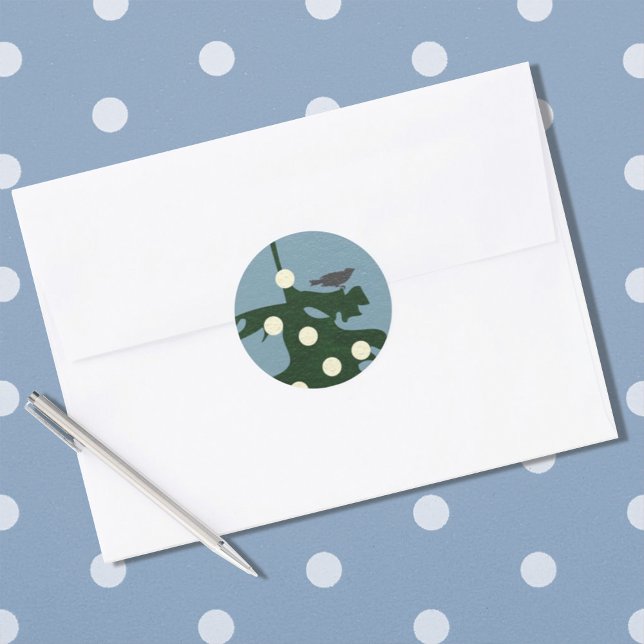 Adesivo Redondo Pássaro na árvore com luzes (Criador carregado)