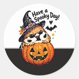 Adesivo Redondo Pássaro Pardal Chibi Fofo Abóbora de Halloween