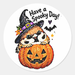 Adesivo Redondo Pássaro Pardal Chibi Fofo Abóbora de Halloween