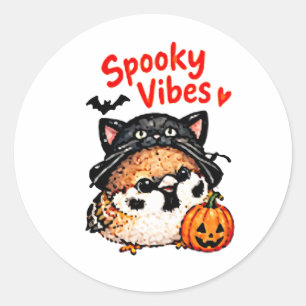 Adesivo Redondo Pássaro Pardal Chibi Fofo no Halloween