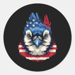 Adesivo Redondo Pássaro Patriótico Azul Jay, Bandeira Americana, F