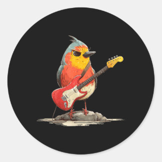 Adesivo Redondo Pássaro Robin Mal-humorado com Guitarra Elétrica p