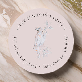 Adesivo Redondo Pássaro Rouxinol Cantando aquarela Endereço de Dev