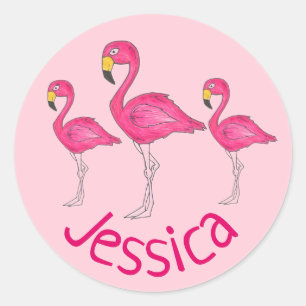 Adesivo Redondo Pássaro Tropical de Flamingo Rosa Personalizado