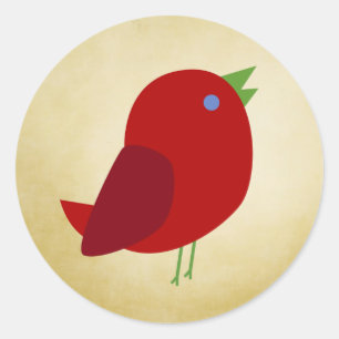Adesivo Redondo Pássaro vermelho retro bonito
