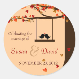 Adesivo Redondo Pássaros Adoráveis Caindo Corações Carvalho Vedant