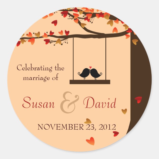 Adesivo Redondo Pássaros Adoráveis Caindo Corações Carvalho Vedant (Frente)