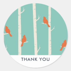 Adesivo Redondo Pássaros alaranjados retros no obrigado das