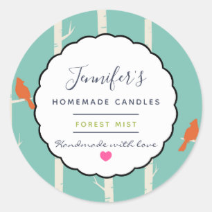 Adesivo Redondo Pássaros alaranjados retros no sabão da vela das