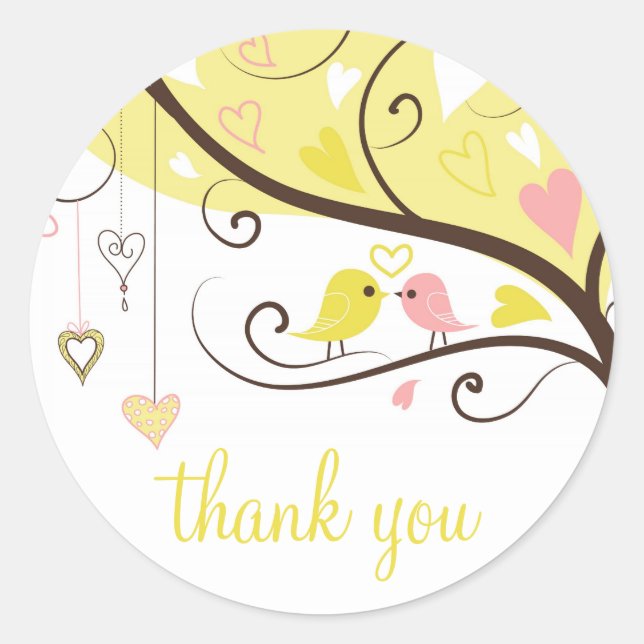 Adesivo Redondo Pássaros Amarelos e Rosa Agradáveis (Frente)