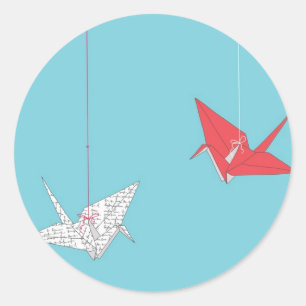 Adesivo Redondo Pássaros Chic Origami Vestidos de Casamento