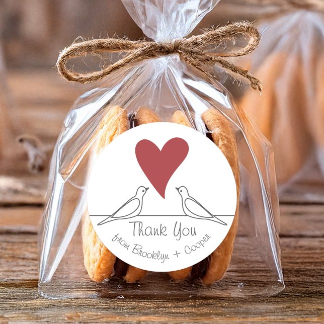 Adesivo Redondo Pássaros de Amor Simples Moderno Coração Vermelho  (Criador carregado)