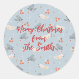 Adesivo Redondo Pássaros de Natal do Pastel - Padrão sem costura