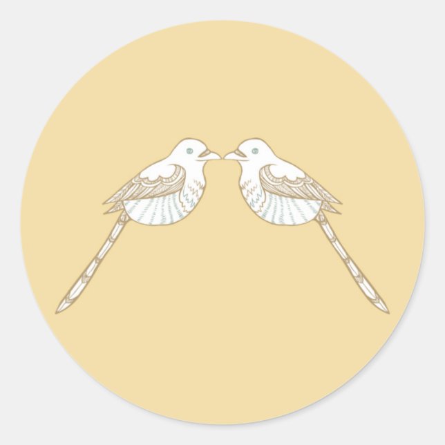 Adesivo Redondo Pássaros do Amor, Marrom/Almoço, Envelope Seal (Frente)