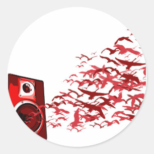 Adesivo Redondo Pássaros do auto-falante - disco-jóquei alto do 