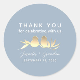 Adesivo Redondo Pássaros Dourados Azuluis Com Dusty Obrigado