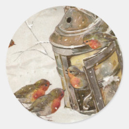 Adesivo Redondo Pássaros encontram abrigo em Natais vintages de La