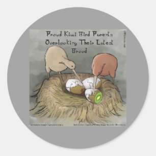 Adesivo Redondo Pássaros Kiwi Engraçados Cuidando de sua Fruta