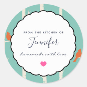 Adesivo Redondo Pássaros Laranja Retro na Cozinha das Árvores de A