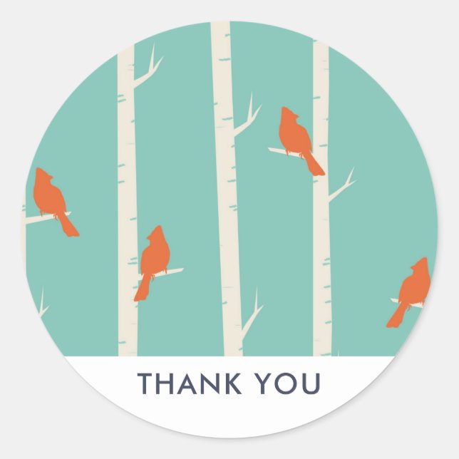 Adesivo Redondo Pássaros Laranja Retroativos em Árvores de Pássaro (Frente)