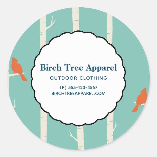 Adesivo Redondo Pássaros Laranja Retroativos no Negócio de Árvores (Frente)