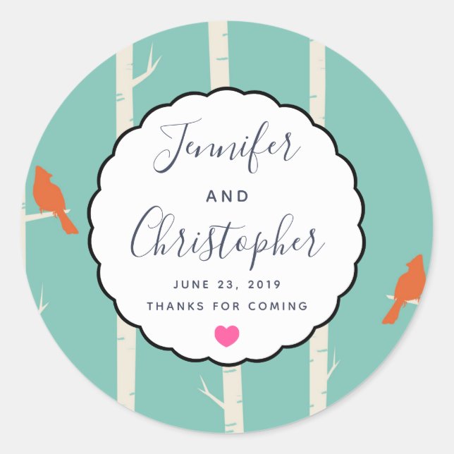 Adesivo Redondo Pássaros-laranja retrorados em Obrigados de Casame (Frente)