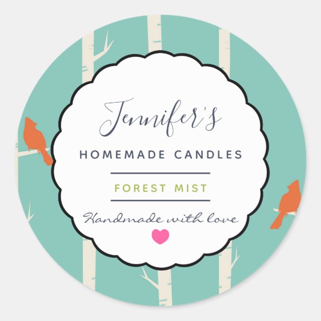 Adesivo Redondo Pássaros-laranja-retrorados no sabonete de velas d (Frente)