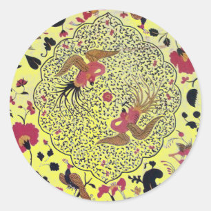 ADESIVO REDONDO PÁSSAROS, PAVÃO E ROSAS VERMELHAS DO AMOR DO