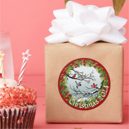 Adesivo Redondo Pássaros Personalizados Em Pinheiros Agulhas De Ne